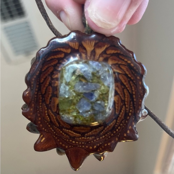 Green & Blue Tanzanite Third Eye Pinecone Pendant- Large - Picture 2 of 2